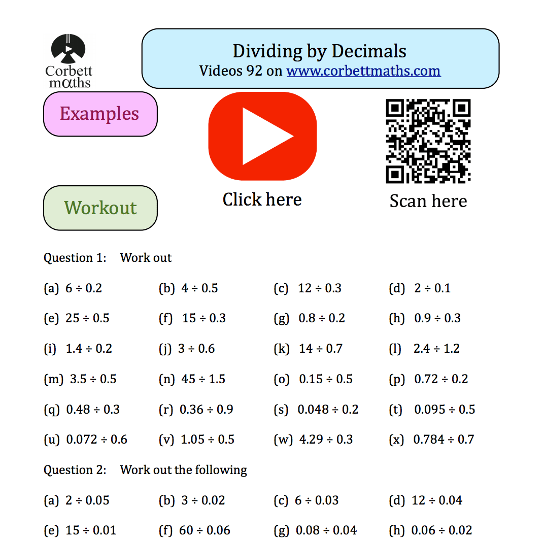 corbett maths decimals