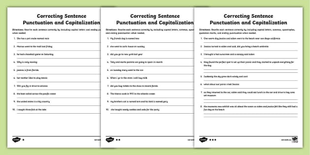 correct punctuation and capitalization worksheets