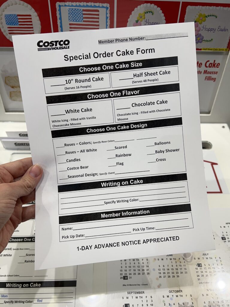 costco cake measurements