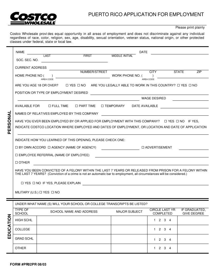 costco jobs application