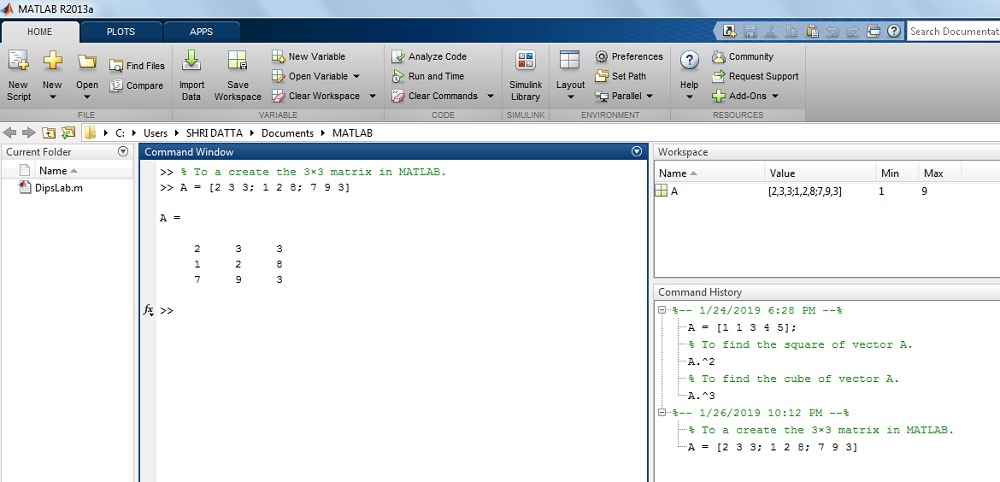 creating matrix matlab