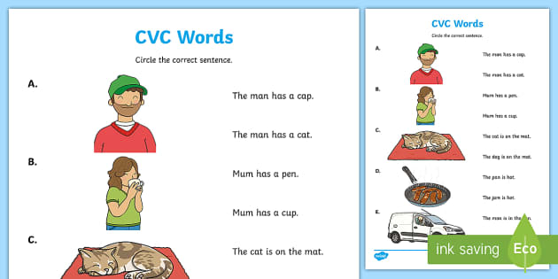 cvc sentences worksheets pdf