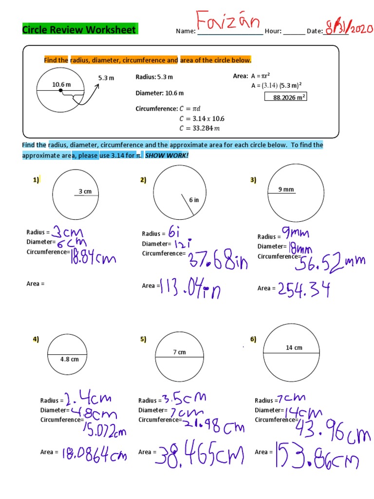 circle review worksheet answer key pdf