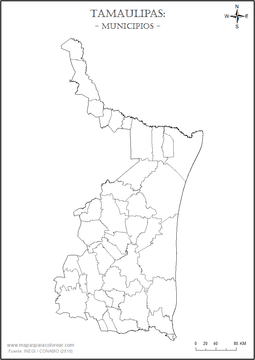 mapa de tamaulipas con nombres para colorear