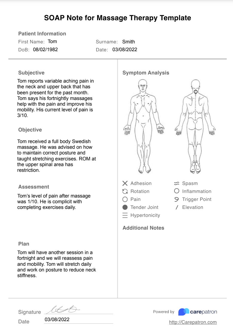 massage soap note template