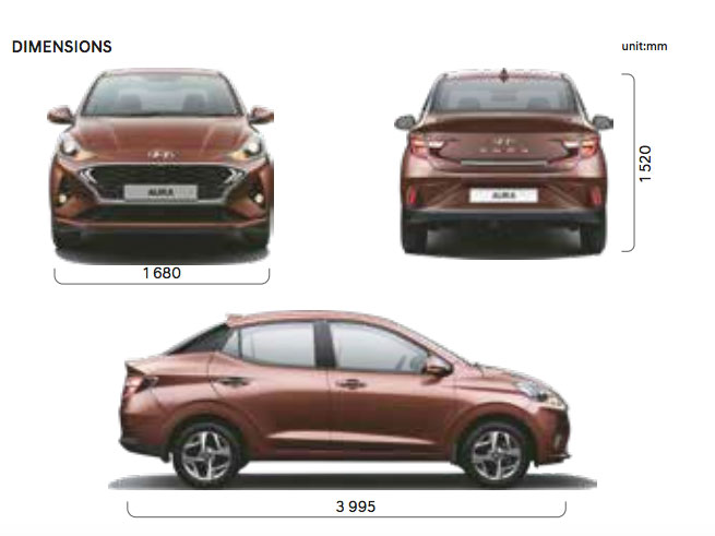 hyundai aura length in feet