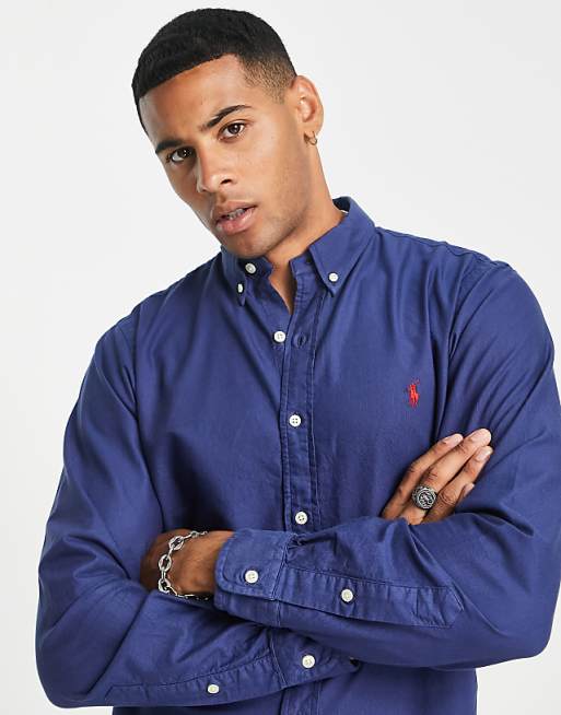 slim fit garment dyed oxford shirt