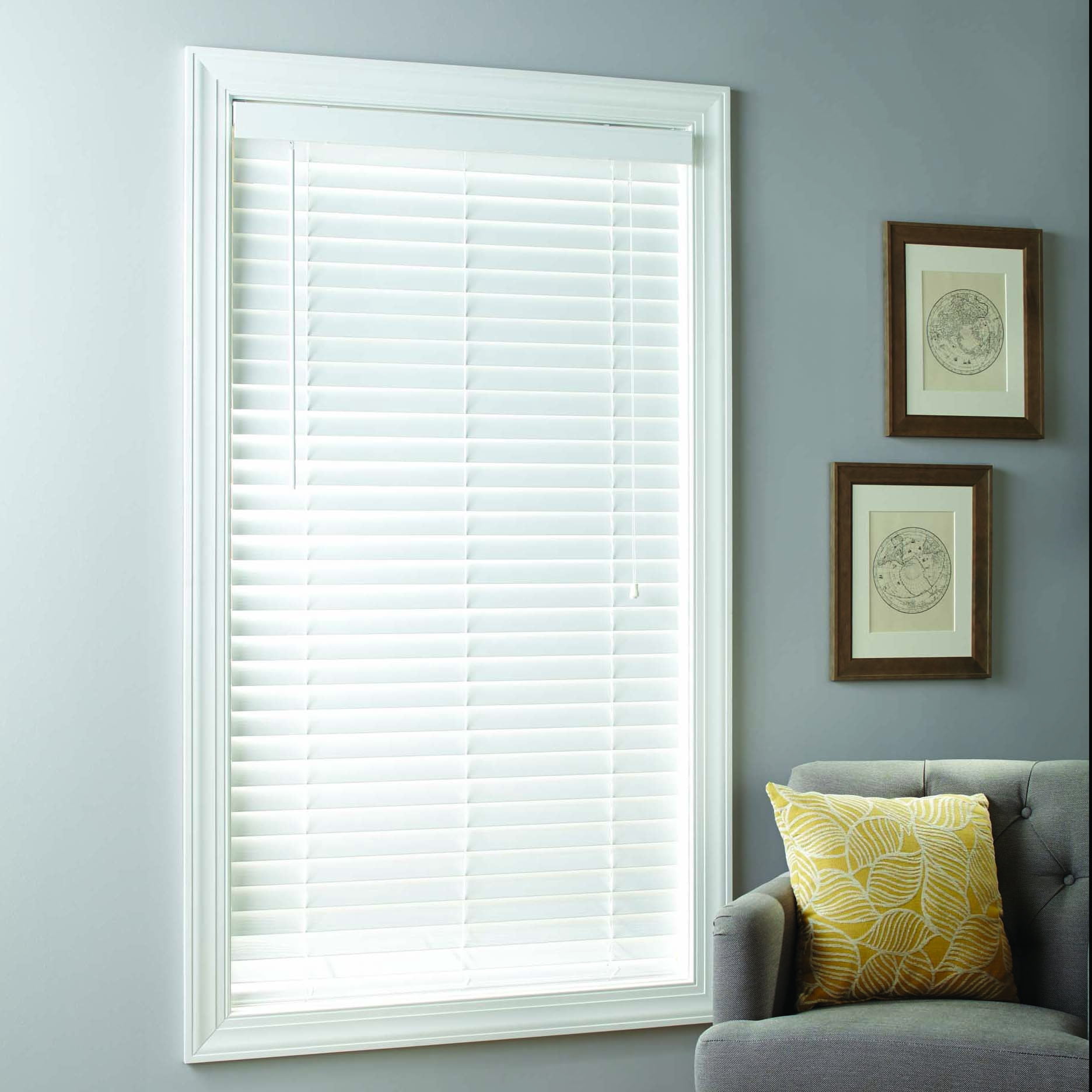 white faux wood blinds