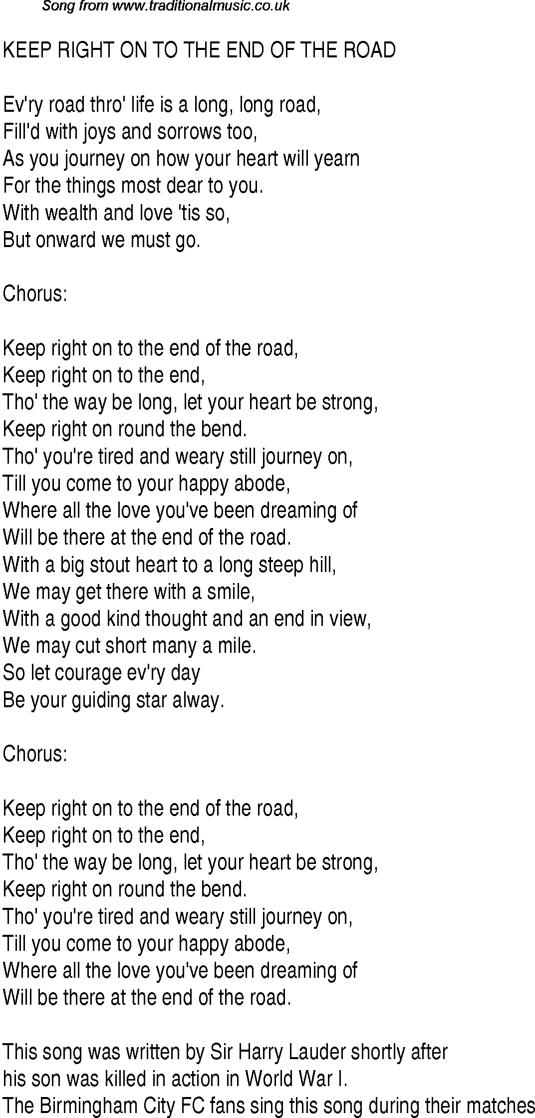 keep right on to the end of the road lyrics