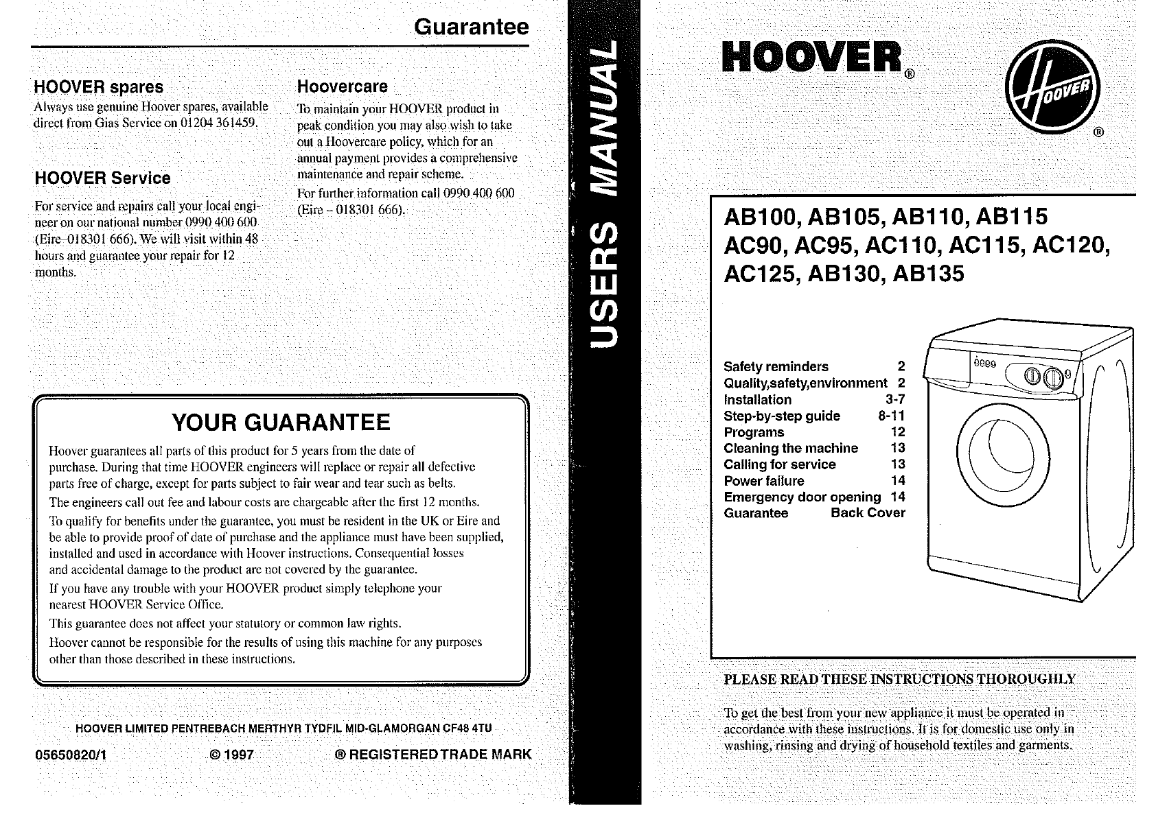 hoover washing machine manual