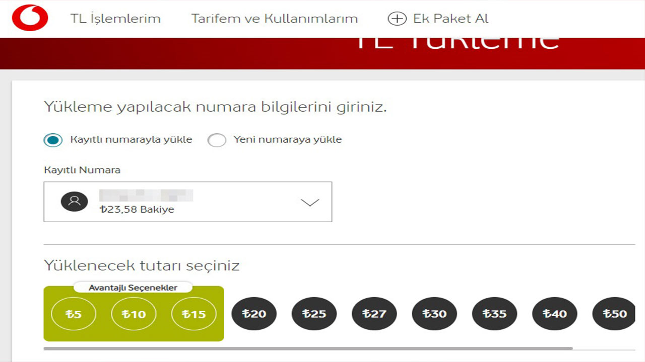 vodafone yükleme yap