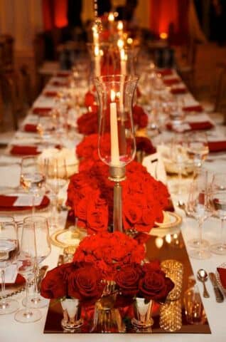 decoracion de boda rojo blanco y dorado