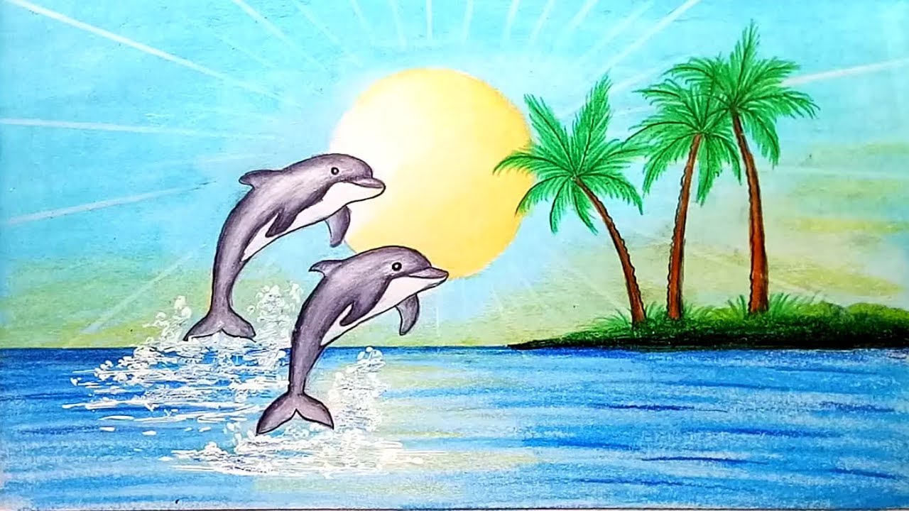 dolphin scenery drawing