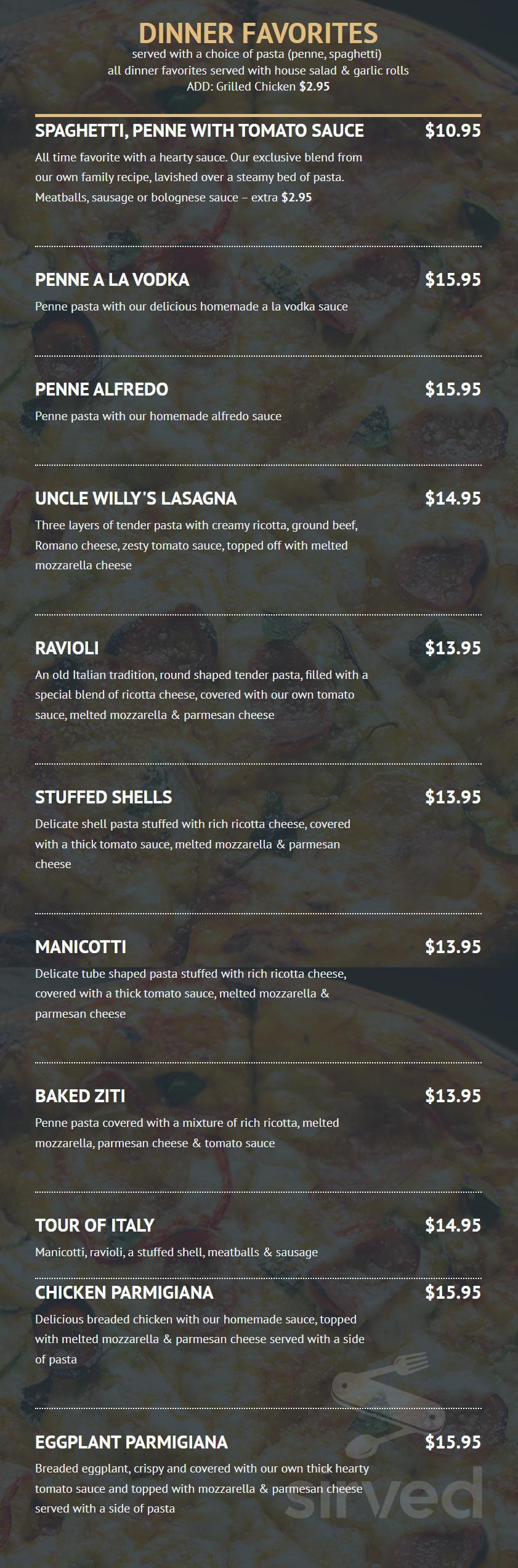 downtown bennys pizza menu