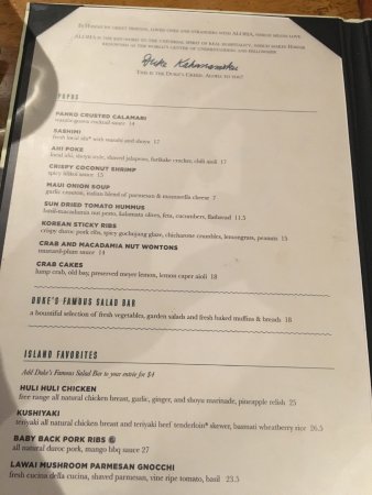 dukes hawaii menu