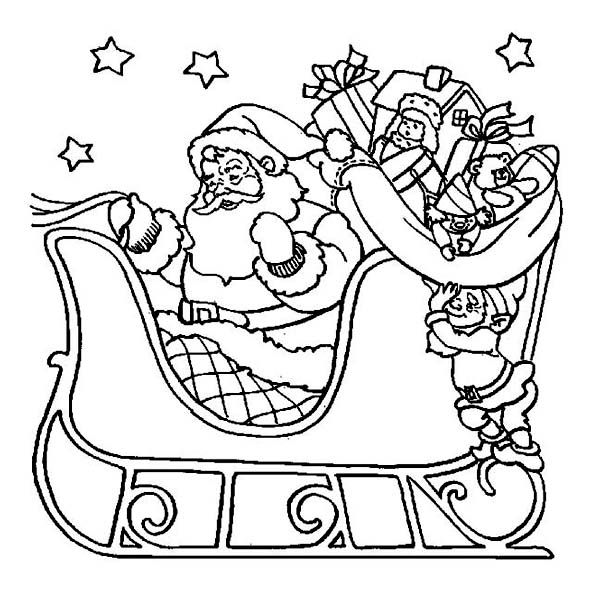 santa in sleigh coloring page