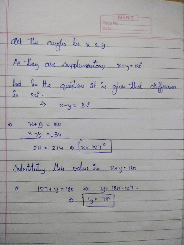 two supplementary angles differ by 50