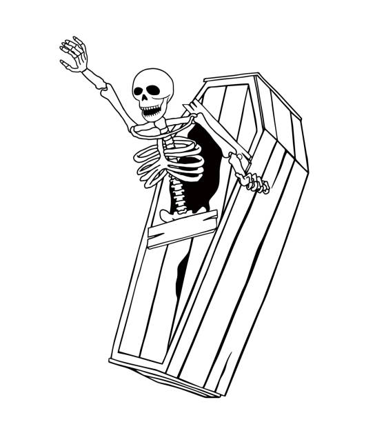 skeleton in coffin drawing