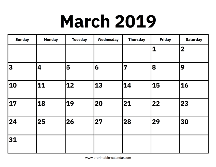 calendar march 2019 printable