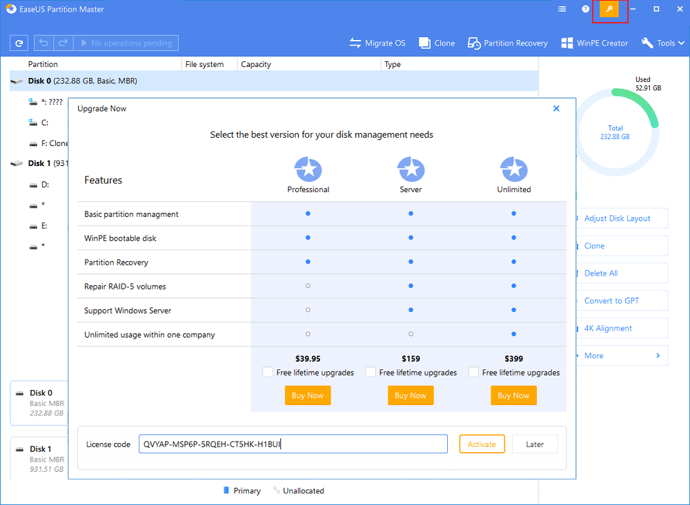 easeus partition master trial edition license code free