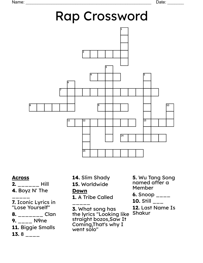 rap crossword puzzle