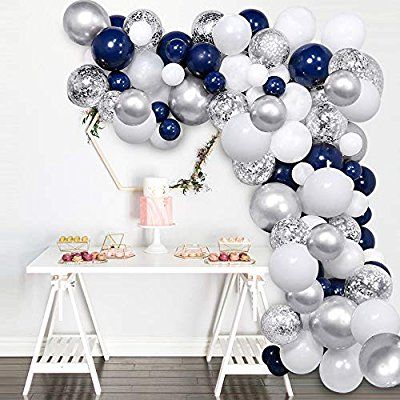 blue and silver balloon decorations