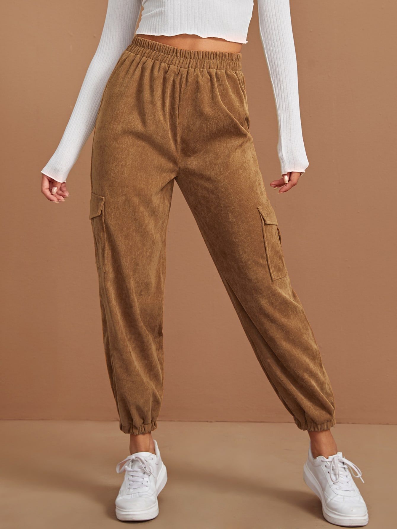 elastic waist corduroy pants