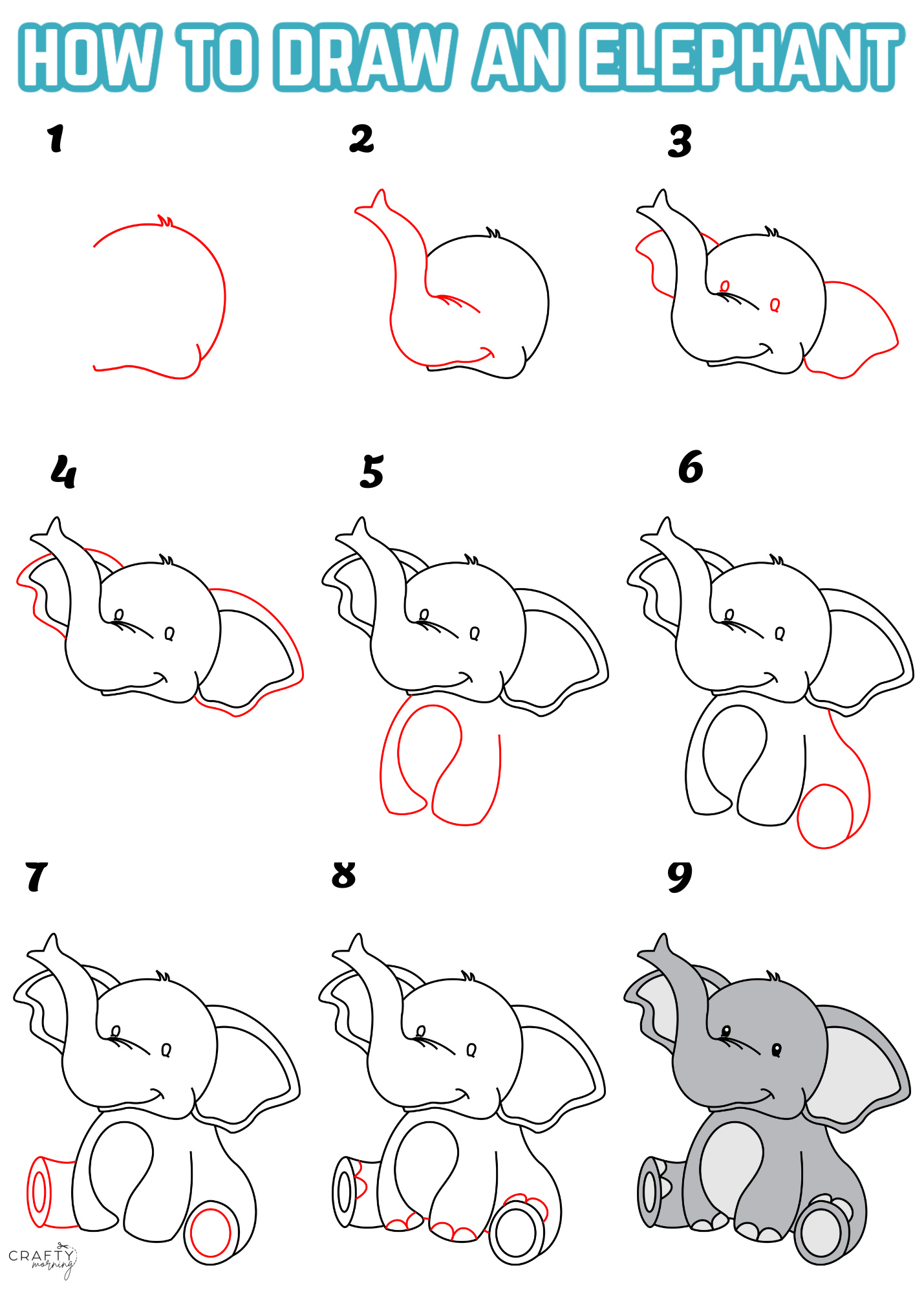 elephant drawing step by step