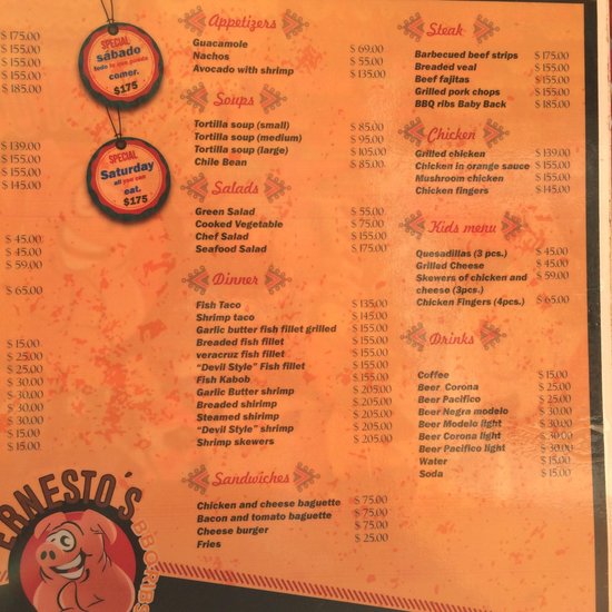 ernestos good grub menu