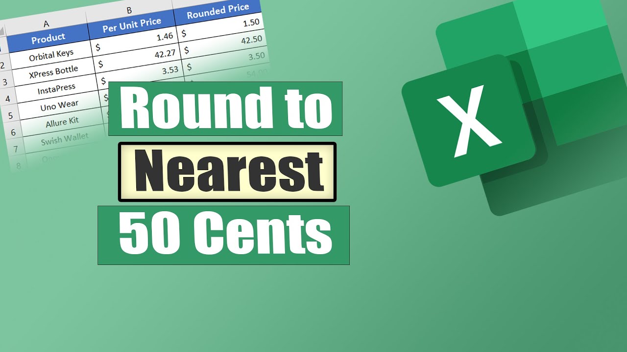 excel round to nearest 50 cents