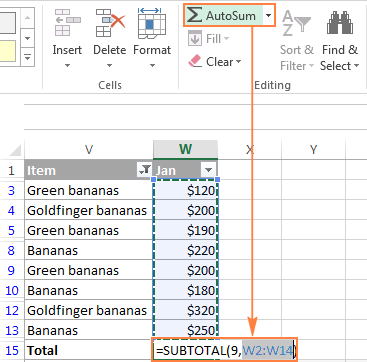 excel sum without hidden cells