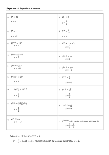 exponential quadratic equations worksheet