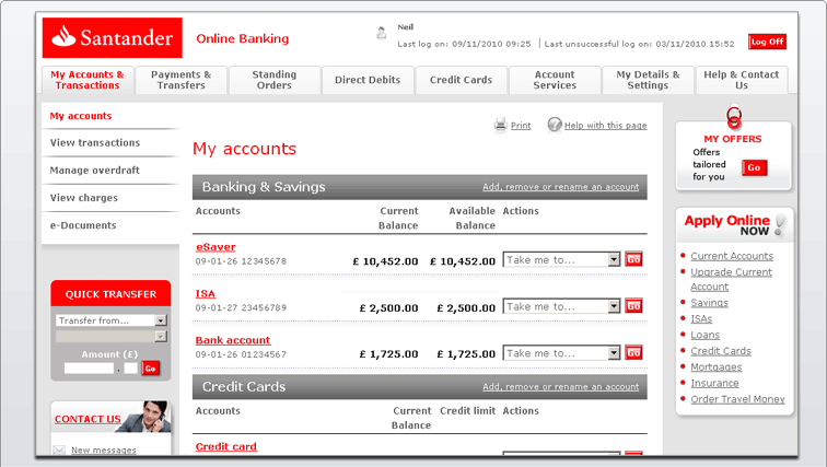 santander online banking login