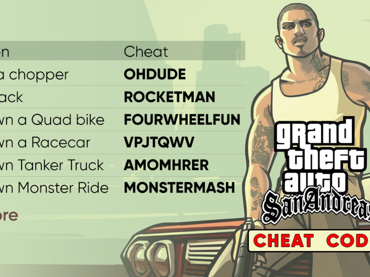 san andreas game cheat codes