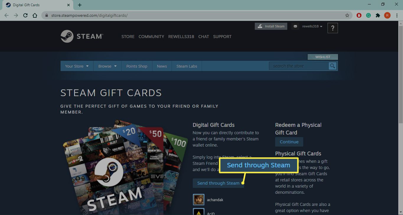 can you gift someone steam wallet money