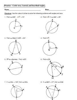 central angles worksheet