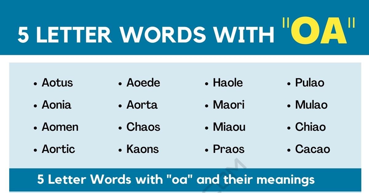 5 letter words ending in oa