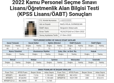 ilköğretim matematik öğretmenliği ek puanlı başarı sıralaması