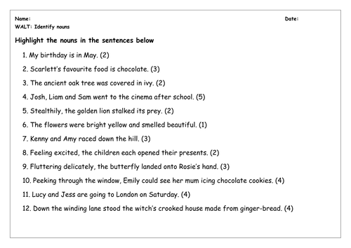 find the nouns worksheet