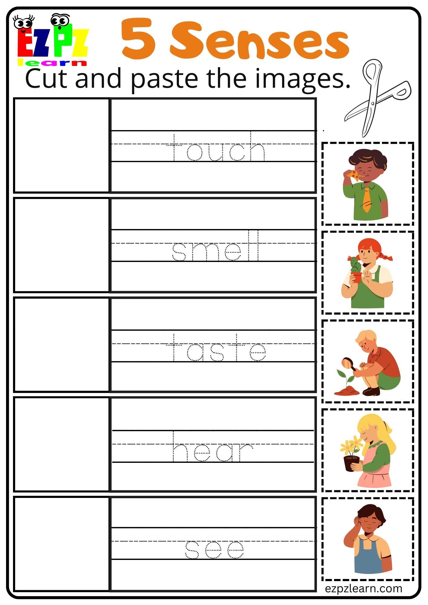 five senses cut and paste worksheets