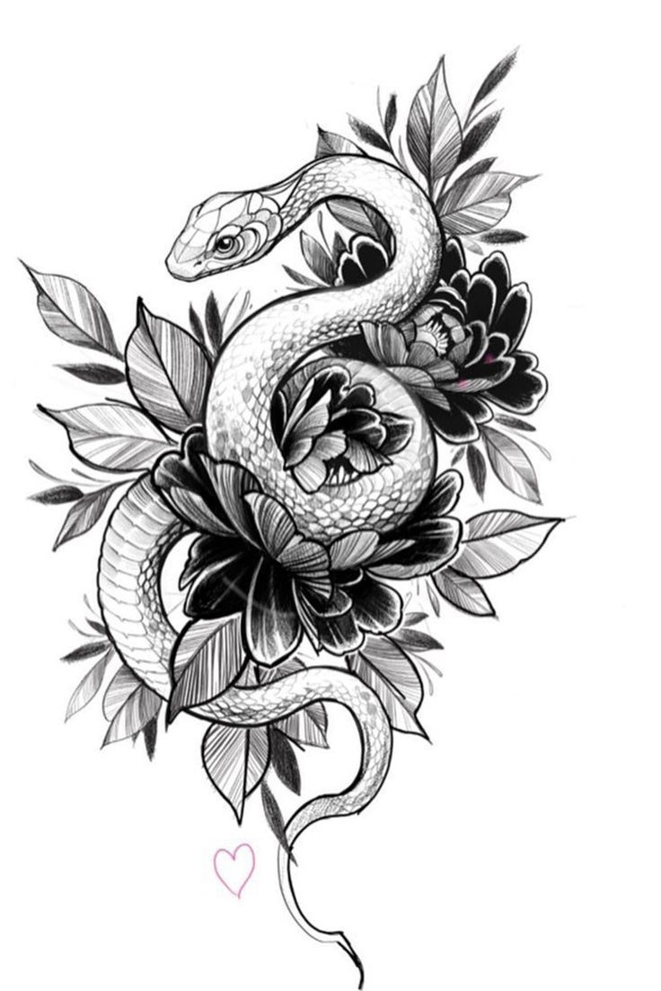 floral snake tattoo