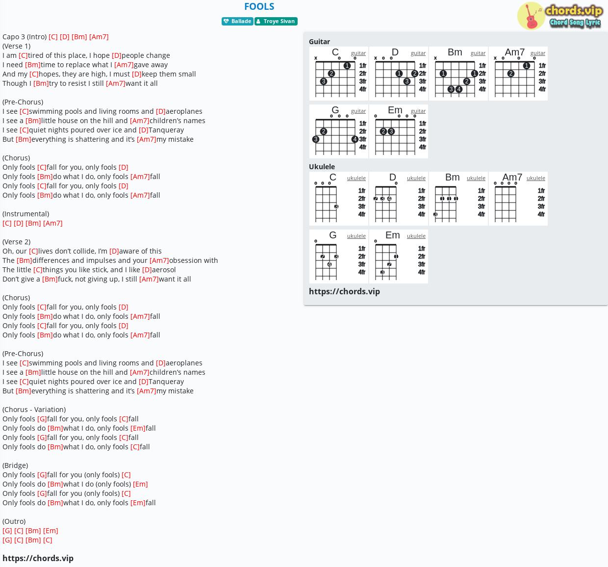 fools ukulele chords