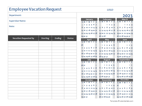 free employee vacation calendar template 2023