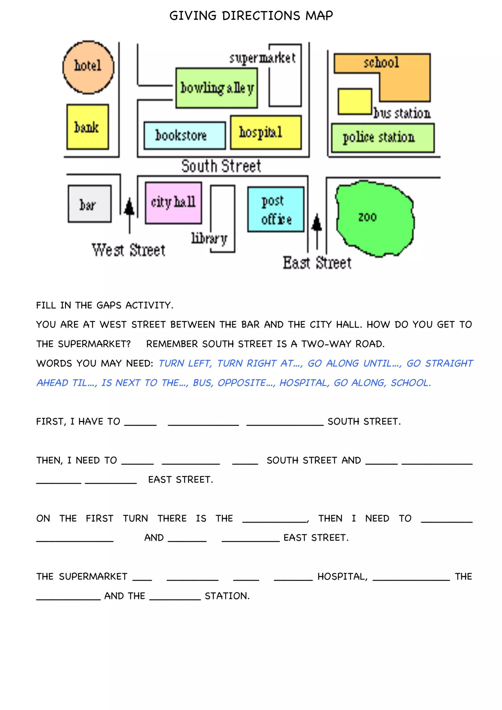 giving directions map worksheet