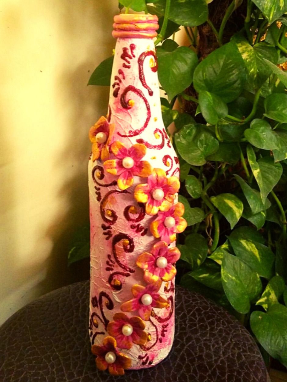 glass bottle decoration with clay