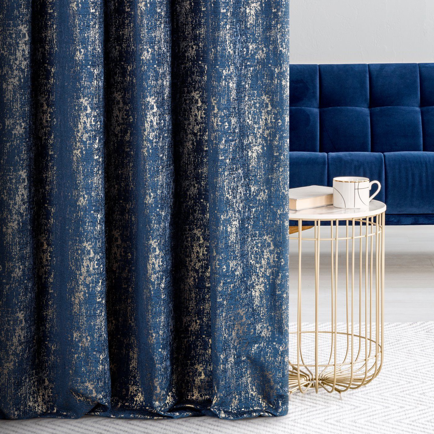 gold navy curtains