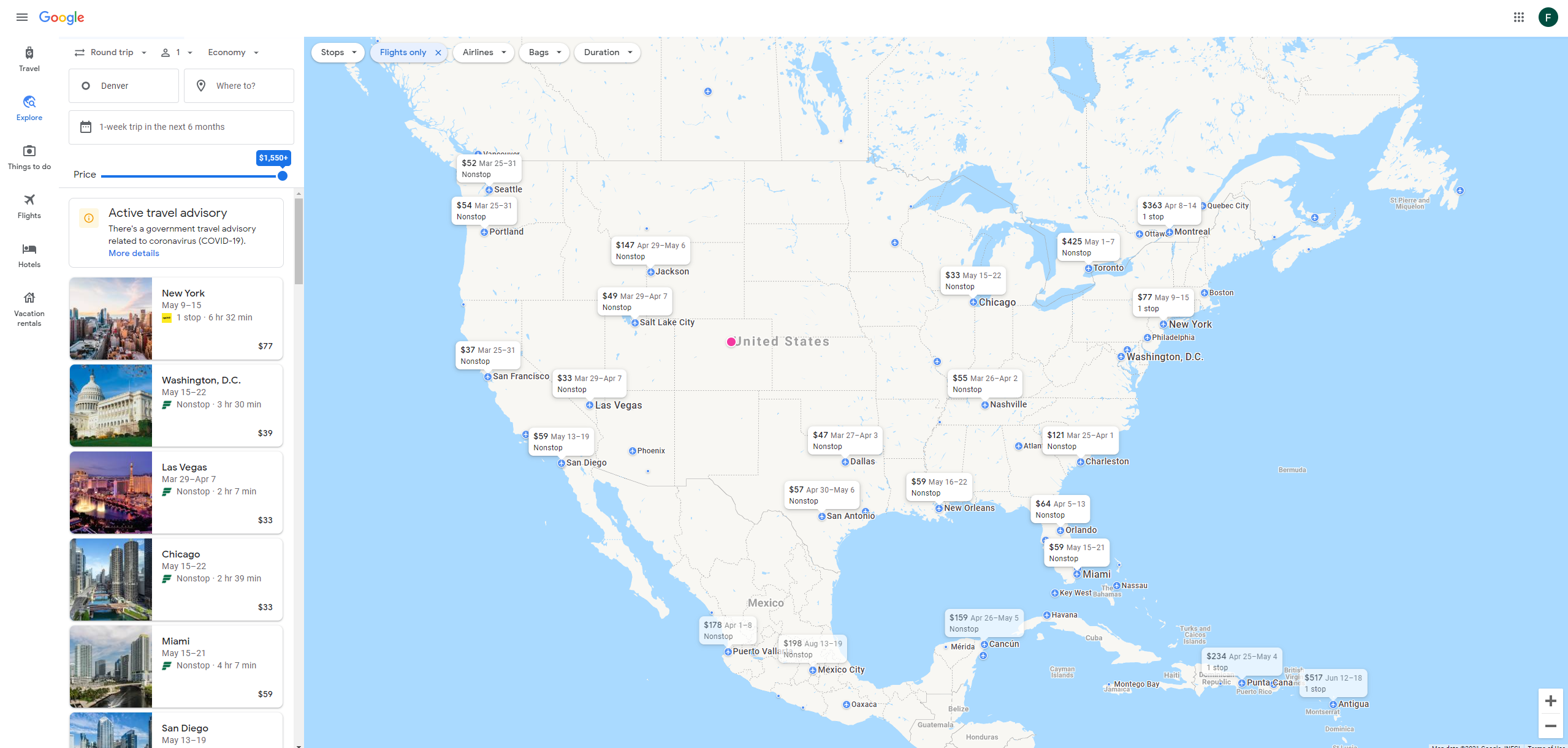 google flights anywhere