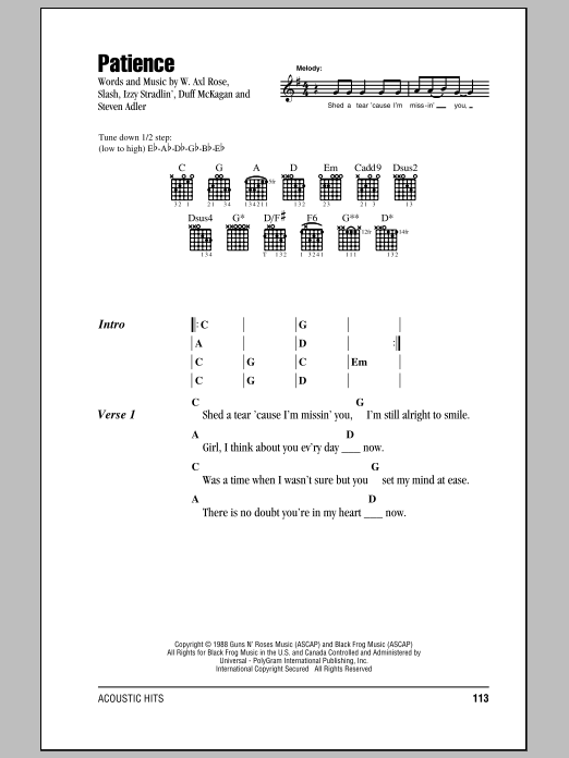 guns n roses patience chords