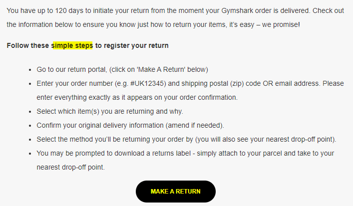 gymshark return policy