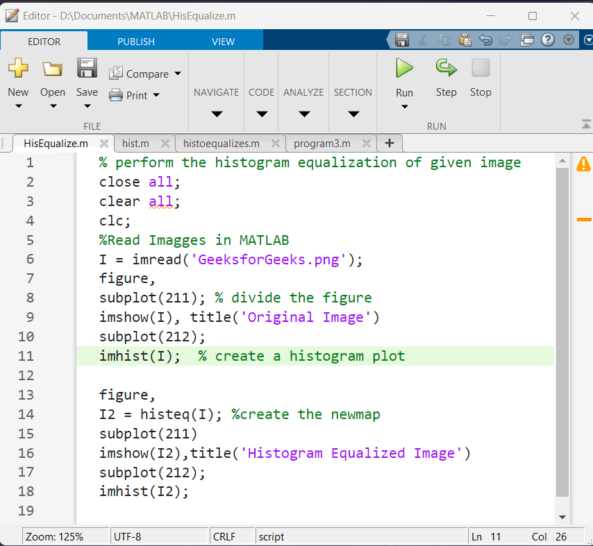 histogram equalization matlab